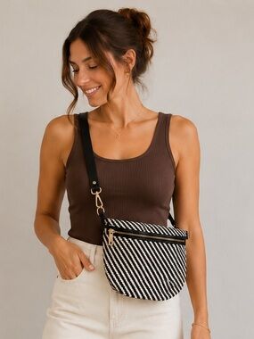 Pretty Simple Diagonal Woven Westlyn Bum Bag Black Checkered Top Selling Bag